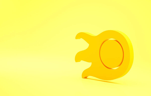 Yellow Fireball icon isolated on yellow background. Minimalism concept. 3d illustration 3D render.