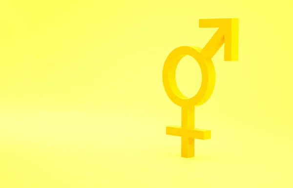 黄色的性别图标孤立在黄色的背景上 男子和妇女的象征 性符号 最低纲领的概念 3D渲染3D插图 — 图库照片