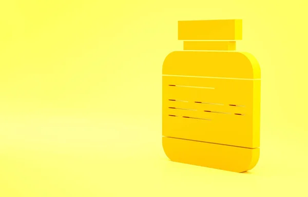 Yellow Medicine Fles Pillen Pictogram Geïsoleerd Gele Achtergrond Medicijnpakket Voor — Stockfoto