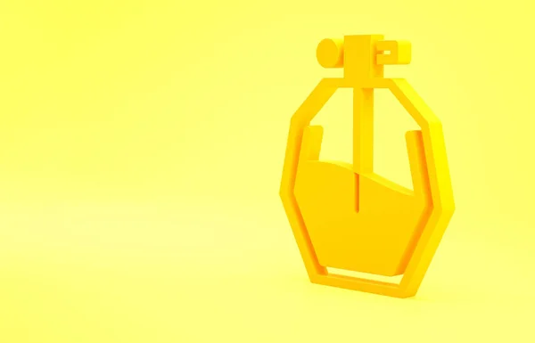 黄色の背景に孤立した黄色の香水アイコン 最小限の概念 3Dイラスト3Dレンダリング — ストック写真
