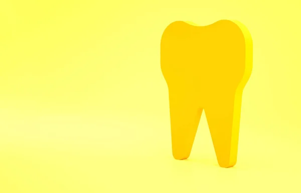 黄色の歯のアイコンは黄色の背景に隔離された 歯科クリニックや歯科医療センターや歯磨き粉パッケージの歯のシンボル 最小限の概念 3Dイラスト3Dレンダリング — ストック写真