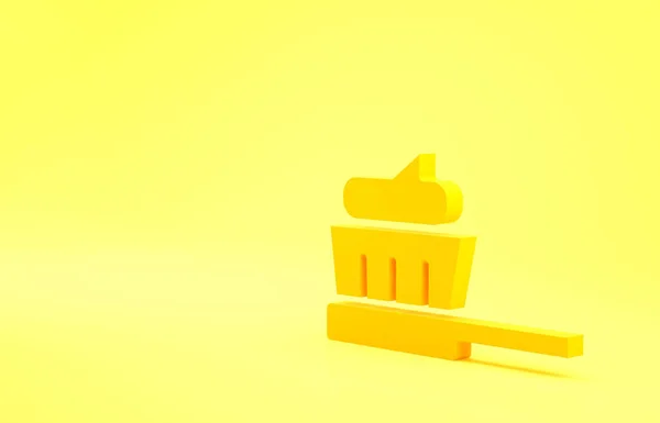 黄色の背景に歯磨き粉のアイコンと黄色の歯ブラシ 最小限の概念 3Dイラスト3Dレンダリング — ストック写真