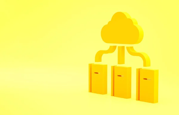 Yellow Cloud or online library icon isolated on yellow background. Internet education or distance training. Minimalism concept. 3d illustration 3D render.