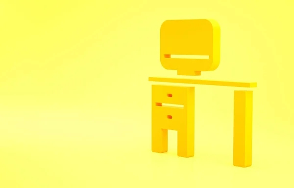 黄色の背景に隔離されたコンピューターのモニターとデスクアイコン Pcコンポーネントのサイン 最小限の概念 3Dイラスト3Dレンダリング — ストック写真