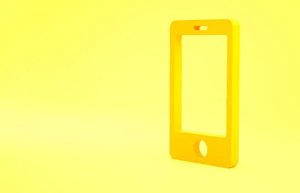 Gul Smartphone Mobiltelefon Ikon Isolerad Gul Bakgrund Minimalistiskt Koncept Återgivning — Stockfoto