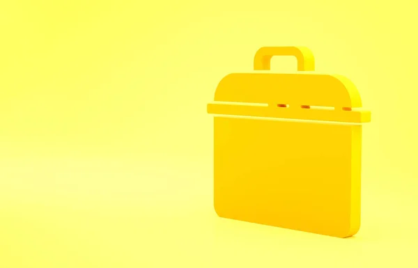黄色烹饪锅图标孤立在黄色背景 蒸煮或炖煮食品的象征 最低纲领的概念 3D渲染3D插图 — 图库照片