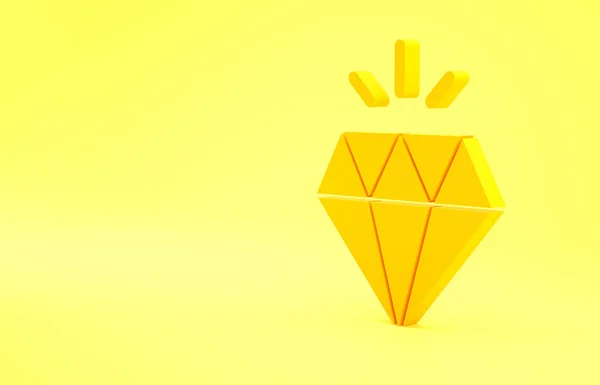 Yellow Diamond icon isolated on yellow background. Jewelry symbol. Gem stone. Minimalism concept. 3d illustration 3D render.