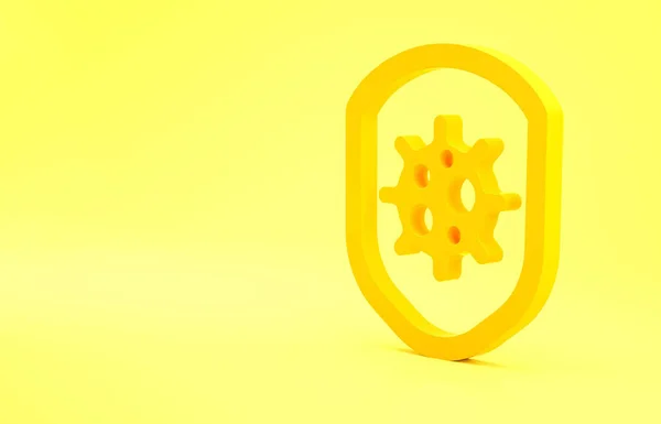 Yellow Shield protecting from virus, germs and bacteria icon isolated on yellow background. Immune system concept. Corona virus 2019-nCoV. Minimalism concept. 3d illustration 3D render.