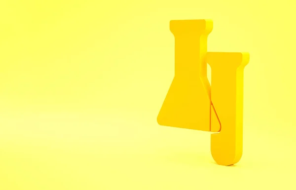 Желтая Пробирка Значок Колбы Изолированы Желтом Фоне Химические Лабораторные Испытания — стоковое фото