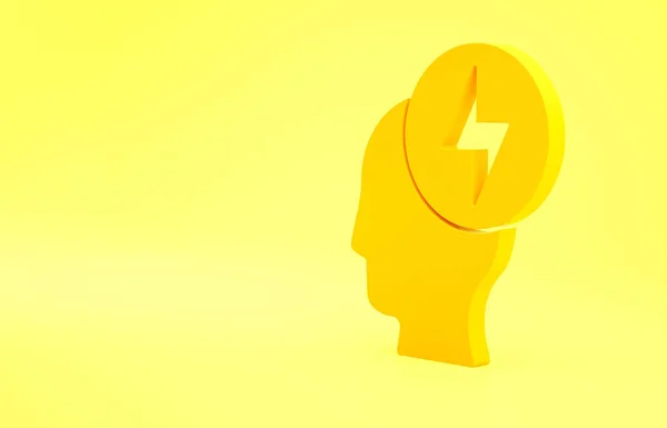 Yellow Human head and electric symbol icon isolated on yellow background. Minimalism concept. 3d illustration 3D render.