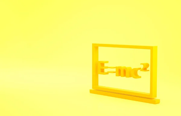 黄色の背景に隔離された黒板のアイコン上の式解決の黄色の数学システム Eはコンピュータ画面上のMc二次方程式に等しい 最小限の概念 3Dイラスト3Dレンダリング — ストック写真