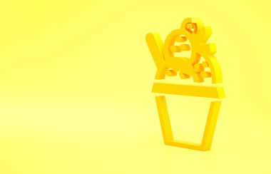 Sarı arka planda izole edilmiş kase ikonundaki sarı dondurma. Güzel sembol. Minimalizm kavramı. 3d illüstrasyon 3B canlandırma.