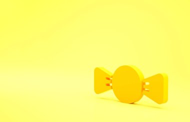 Sarı papyon ikonu sarı arkaplanda izole edildi. Minimalizm kavramı. 3d illüstrasyon 3B canlandırma.