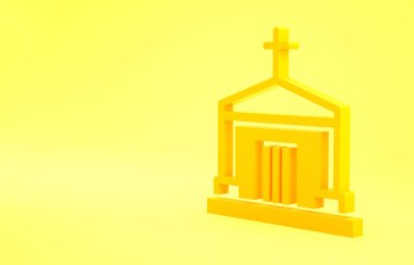 Sarı arka planda izole edilmiş sarı eski lahit simgesi. Mezarlık sembolü. Merhumun gömülmesi için mezarlık ya da mezarlık. Minimalizm kavramı. 3d illüstrasyon 3B canlandırma.