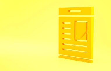 Sarı arka planda izole edilmiş ölüm ilanlarını gösteren sarı gazete ilanı. Minimalizm kavramı. 3d illüstrasyon 3B canlandırma.