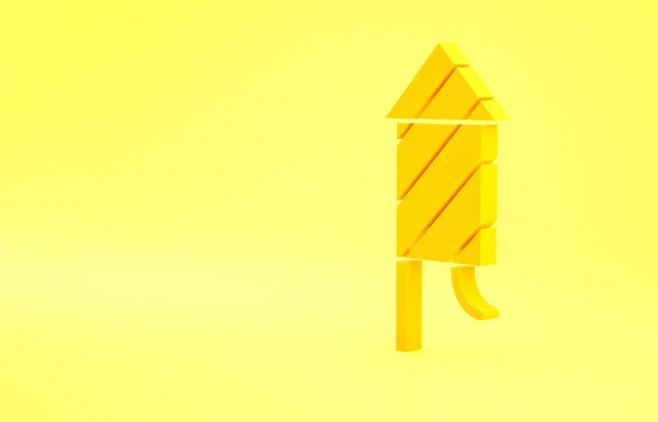 Żółta Ikona Rakiety Fajerwerków Odizolowana Żółtym Tle Koncepcja Zabawy Symbol — Zdjęcie stockowe