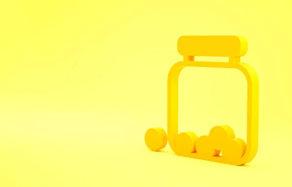 Gele Glazen Pot Met Snoepjes Binnenin Pictogram Geïsoleerd Gele Achtergrond — Stockfoto