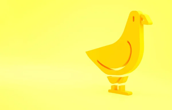 黄色の背景に隔離された黄色の鳩のアイコン 最小限の概念 3Dイラスト3Dレンダリング — ストック写真