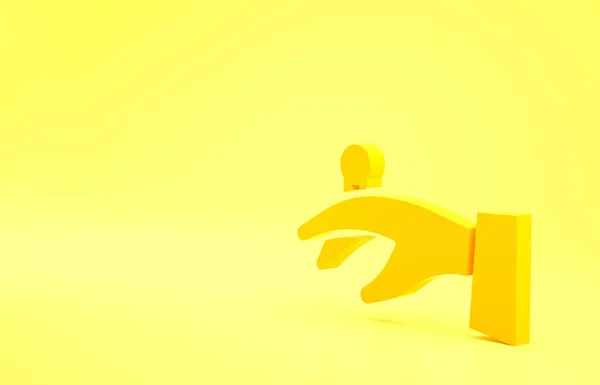 Κίτρινο Βέρες Στο Χέρι Εικονίδιο Απομονώνονται Κίτρινο Φόντο Νύφη Και — Φωτογραφία Αρχείου