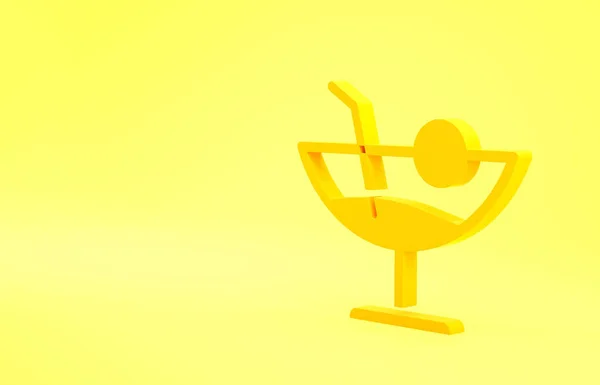 黄色的鸡尾酒尾图标孤立在黄色的背景上 最低纲领的概念 3D渲染3D插图 — 图库照片