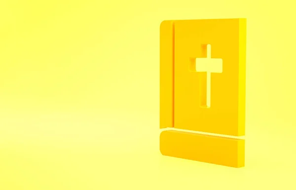 Желтая Икона Священной Библии Изолирована Желтом Фоне Концепция Минимализма Рендеринг — стоковое фото