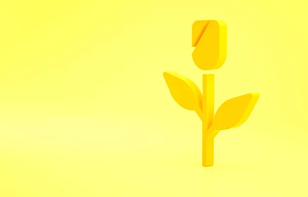 Yellow Flower Rose Icon Isolated Yellow Background Minimalism Concept Illustration — Stock Photo, Image