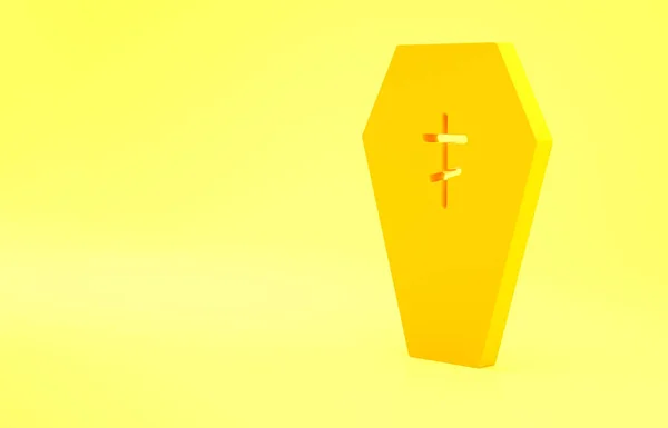Yellow Coffin Christian Cross Icon Isolated Yellow Background Happy Halloween — Stock Photo, Image