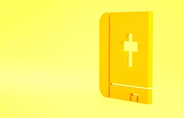 Sarı Kutsal Kitap Ikonu Sarı Arkaplanda Izole Edilmiş Minimalizm Kavramı — Stok fotoğraf