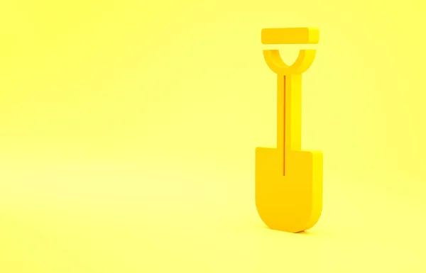 黄色の背景に隔離された黄色のシャベルアイコン 園芸用具 農業のためのツール 最小限の概念 3Dイラスト3Dレンダリング — ストック写真