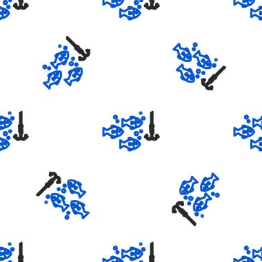 Suyun altında olta kancası ve beyaz arka planda izole edilmiş balık ikonu var. Balık oltası. Renkli taslak konsepti. Vektör.