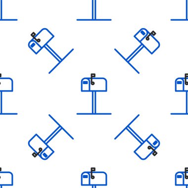 Satır Açık posta kutusu simgesi beyaz arkaplanda izole edilmiş pürüzsüz desen. Posta kutusu simgesi. Posta kutusunda bayrak var. Renkli taslak konsepti. Vektör.