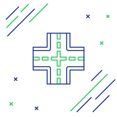 Line Road trafik tabelası. Beyaz arkaplanda sinyal simgesi izole edildi. İşaretçi sembolü. İzole sokak bilgi levhası. Yön tabelası. Renkli taslak konsepti. Vektör.