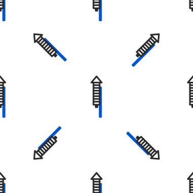 Firework çizgi roket ikonu beyaz arka planda kusursuz desen izole etti. Eğlence partisi anlayışı. Patlayıcı havai fişek sembolü. Renkli taslak konsepti. Vektör.