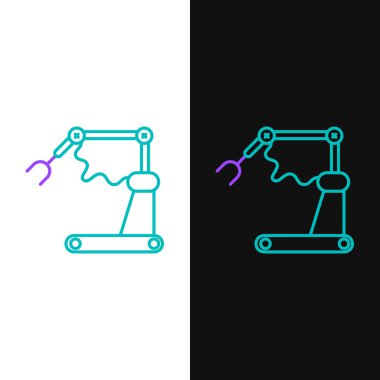 Çizgi endüstriyel robot robot kol fabrikası ikonu beyaz ve siyah arka planda izole edildi. Endüstriyel robot manipülatörü. Renkli taslak konsepti. Vektör.