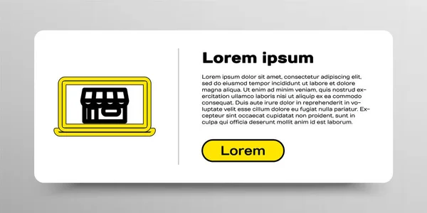 Лінія Торгова Будівля Іконці Ноутбука Екрана Ізольована Білому Тлі Концепція — стоковий вектор