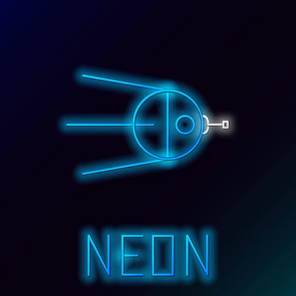 Világító Neon Vonal Műholdas Ikon Elszigetelt Fekete Háttérrel Színes Vázlat — Stock Vector