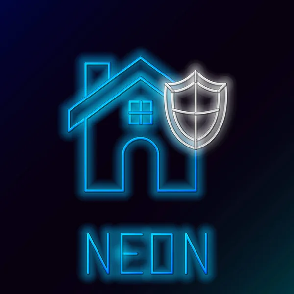 Λαμπερό Neon Line House Ασπίδα Εικονίδιο Απομονώνονται Μαύρο Φόντο Ασφαλιστική — Διανυσματικό Αρχείο