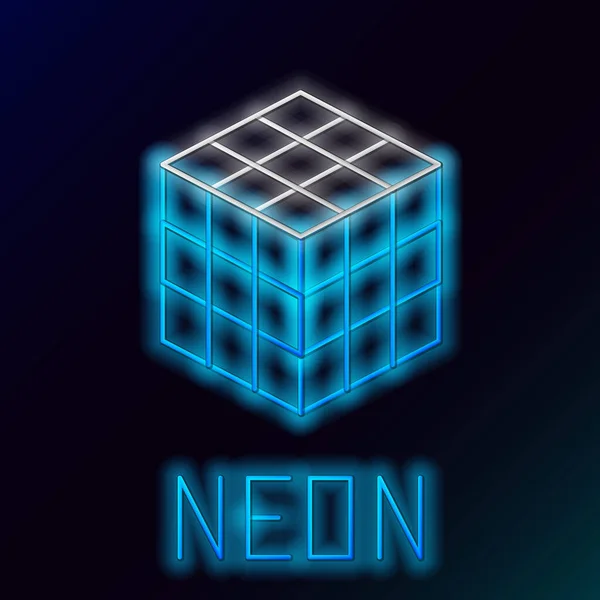 Светящаяся Неоновая Линия Икона Кубика Рубика Выделена Черном Фоне Механическая — стоковый вектор