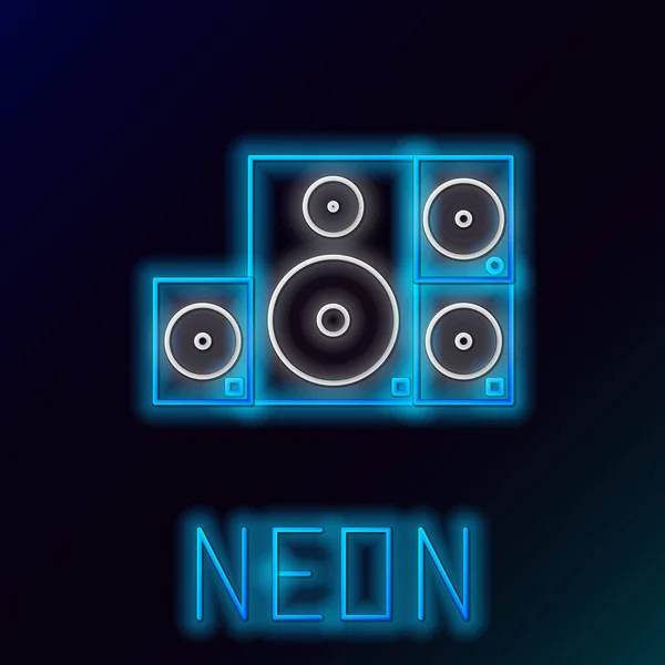 Glowing Neon Line Stereo Speaker Icon Isolated Black Background Sound — Stock Vector