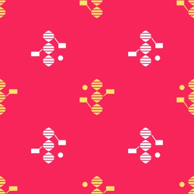 Sarı DNA sembolü simgesi kırmızı arkaplanda izole edilmiş. Vektör İllüstrasyonu.