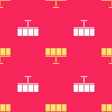 Sarı Güneş enerjisi simgesi kırmızı arka planda izole edilmiş. Vektör İllüstrasyonu.