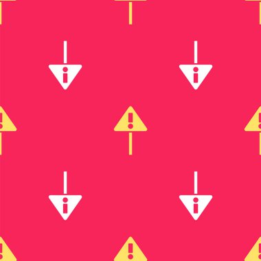 Kırmızı arkaplanda, üçgen simgesinde sarı ünlem işareti var. Tehlike uyarısı, dikkat, dikkat, tehlike uyarısı. Vektör İllüstrasyonu.