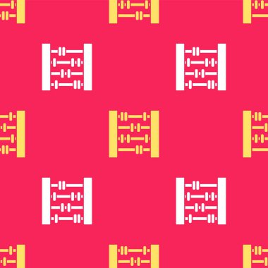 Sarı Abaküs simgesi kırmızı arkaplanda izole edilmiş. Geleneksel sayım çerçevesi. Eğitim işareti. Matematik okulu. Vektör İllüstrasyonu.