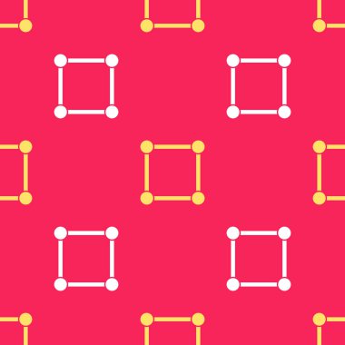 Sarı Geometrik şekil kare simgesi kırmızı arkaplanda izole edilmiş kusursuz desen. Soyut şekil. Geometrik süs. Vektör İllüstrasyonu.