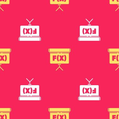 Matematiksel ikonu olan sarı kireçtaşı kırmızı arkaplanda izole edilmiş kusursuz desen. Okul karatahtası. Vektör İllüstrasyonu.