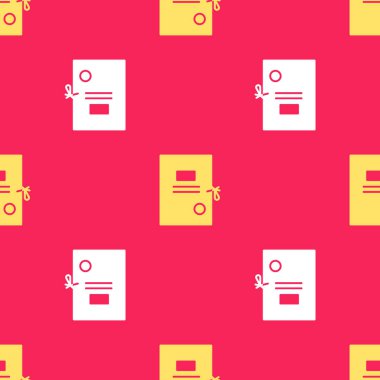 Sarı dava kâğıdı simgesi kırmızı arkaplanda izole edilmiş kusursuz desen. Vektör İllüstrasyonu.