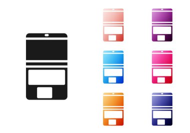 Beyaz arkaplanda siyah dizüstü bilgisayar simgesi izole edildi. Boş ekran işaretli bilgisayar defteri. Simgeleri renklendirin. Vektör İllüstrasyonu.