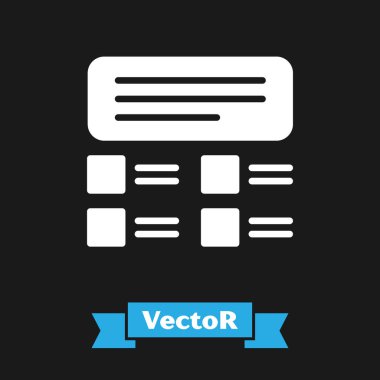 Siyah arkaplanda beyaz çevrimiçi sınav, test, inceleme ya da kontrol listesi simgesi izole edildi. Sınav listesi. E-eğitim konsepti. Vektör İllüstrasyonu.