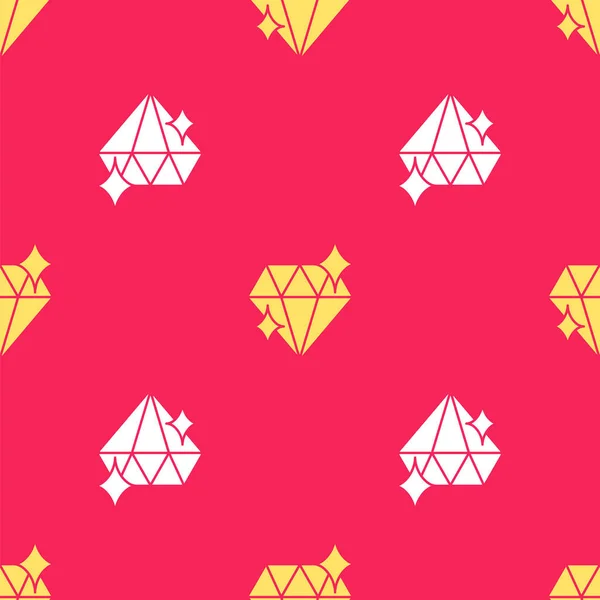 Yellow Diamond Icoon Geïsoleerd Naadloos Patroon Rode Achtergrond Sieraden Symbool — Stockvector