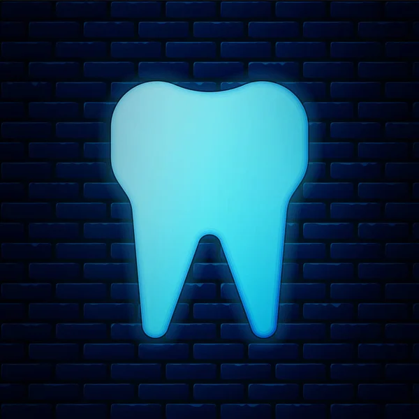 Icono Diente Neón Brillante Aislado Fondo Pared Ladrillo Símbolo Dental — Vector de stock